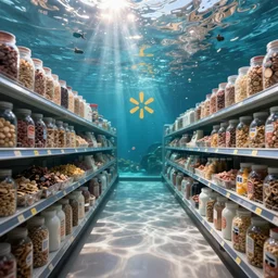 cereal aisle in an underwater walmart
