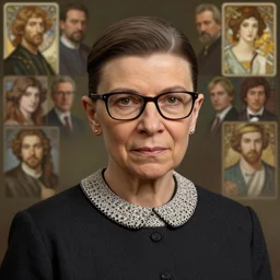 a hyper - realistic character concept art portrait of young ruth bader ginsburg, young, depth of field background, artstation, award - winning realistic sci - fi concept art by jim burns and greg rutkowski, beksinski, a realism masterpiece, james gilleard, bruegel, alphonse mucha, and yoshitaka amano.