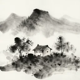 little house on a mountain, zen ink