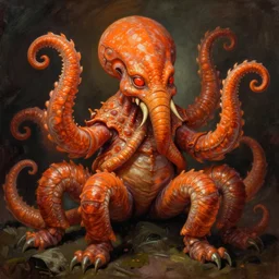 zoological portrait of orange cthulhu by stefano cardoselli