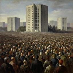 a huge crowd, populace, education of the masses, dystopia, oil painting, wide angle, totalitarian, brutalist architecture, limbo, impactful masterpiece, by kunkle brad, by wayne barlowe, by ivan aivazovski
