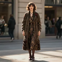 female streetwear blogger, in the 1920s, full body portrait shot