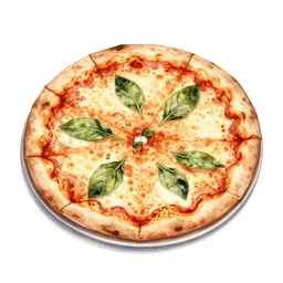 delicious italian pizza, kseniia yeromenko, rob duenas, watercolor, illustration, clear background, highly detailed