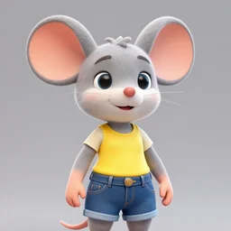 3 d render, portrait, upper body shot, mid shot, anthropomorphic mouse, female, wearing denim short shorts and a off yellow tank top shirt, in the style of rescue rangers