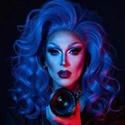 zeiss lens photograph by annie leibowitz only with blue drag queen portrait chiaroscuro intricate composition blue l insanely quality highly detailed masterpiece red light
