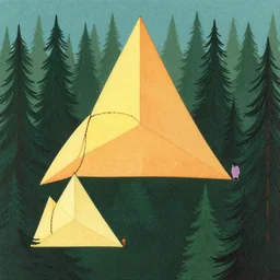 triangles and conifer forest. retro art by jean giraud. fibonacci. by brian froud, yoshitaka amano, kim keever, victo ngai