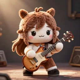 cute fumo plush of a girl who is playing a heavy metal riff, power metal, vray