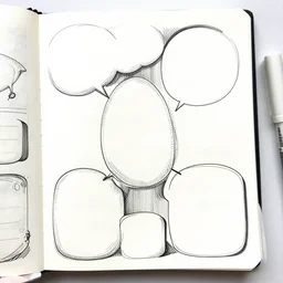individual detailed drawings of black and white notebook drawings white space characters shapes thoughts musings
