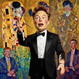 the world's richest man is a ventriloquist dummy from south africa, psychedelic bliss trip, elon musk! as the puppet master, patterned skin, trending on artstation, photorealism, vibrant colors, digital art, in the style of harumi hironaka, gustav klimt, egon schiele, copy whitmore, david bates, monet, octane render, establishing shot
