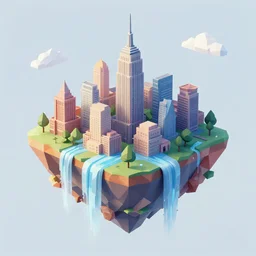 low poly art of new york as an island floating in the sky, low poly, isometric art, 3d render, waterfall, high detail, artstation, concept art, behance, ray tracing, smooth, sharp focus, ethereal lighting
