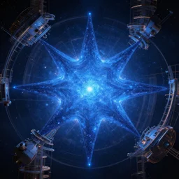 a giant blue star hidden by an artificial megastructure, highly detailed artwork