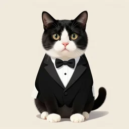 digital art of a tuxedo cat wearing a tuxedo