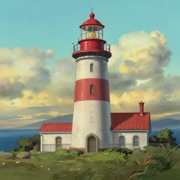 the lighthouse directed by robert eggers, painted by hayao miyazaki,