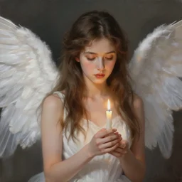 an angel girl with a candle, realistic painting, high definition, digital art, matte painting, very detailed, realistic