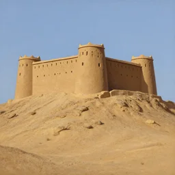 high quality realist painting of a west african fortress made of mud bricks on top of a mountain, timbuktu, very detailed, digital art.
