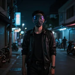 Cyberpunk Quarantine, futuristic Phnom-Penh Cambodia, neon dark lighting