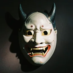 Japanese demon mask designed by Rick Owens, 35mm film, photograph