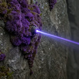 purple moss on a wall shoots a laser beam. dnd, rpg, fantasy, matte painting