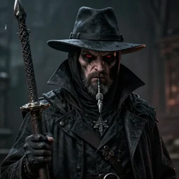 A closeup of a Plague Doctor by Greg Rutkowski, Dan Mumford, Bloodborne, 4k photorealistic, volumetric lighting, HD, high details, dramatic, dark atmosphere, trending on artstation
