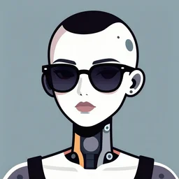flat portrait art of an beautiful stylish punk robot wearing sleek oversized euro sunglasses, shaded, vaporwave trending on artstation, 4 k, focused, vector, by patrick nagel, kraftwerk, devo, metropolitan, edward hopper, simple bold clean lines
