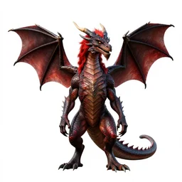 red-haired eastern dragon, high detail digital art, full body, standing, isolated on a pure white background, centered, whole figure in frame, sharp focus, studio lighting