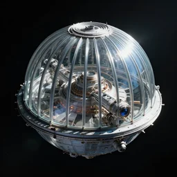 ribbed glass domed sci - fi space station, floating in space, superior quality photography