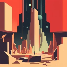 generative art, sci - fi, blocky, minimalistic by eyvind earle