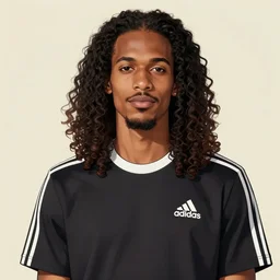 a somali man with long curly hair, wearing adidas clothing, anime style, portrait, elegant, intricate, digital painting, artstation, concept art, smooth, sharp focus, illustration, art by konstantin korovin and daniel f. gerhartz and john howe