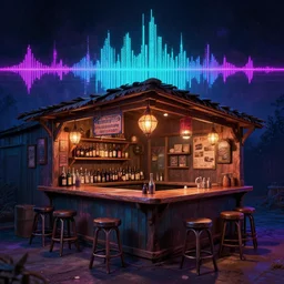 beautiful synthwave d & d tavern in a spectrogram