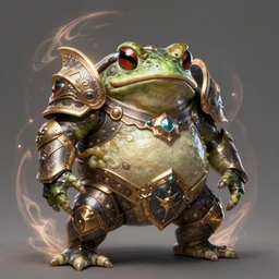 a fat slimy anthropomorphic toad wearing regal ornate armor, battle stand, smooth, intricate, elegant, power aura, digital painting, artstation, concept art, high tech fantasy, sharp focus, illustration, art by james jean, overwatch character
