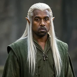 kanye west as an elf from the lord of the rings elf, long hair, pointy ears, artstation, epic, detailed