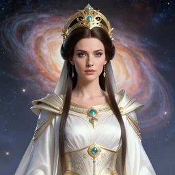 portrait of the powerful empress of the solar system in the style of anna dittmann and in the style of jean - claude mezieres. glowing, ornate and intricate linework, stunning, dynamic lighting, ultrafine and hyperdetailed.