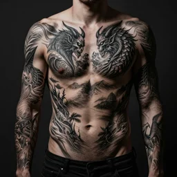 devilish dark tattoos on a man's body