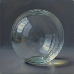 oil painting of sold glass sculpture, refraction, transparent glass, translucent, cinematic light