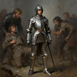 painting of a female knight being taken as a prisoner of war, full view, popular on artstation, artstationhd, artstationhq 8 k, volumetric lighting, super focused, no blur, trending on artstation, artstationhd, artstationhq, ultra detailed, by artgerm and james gurney, greg rutkowski,