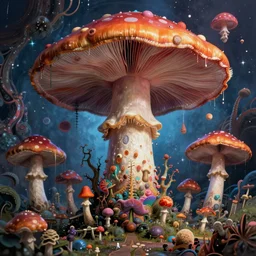 psychedelic mushrooms dream, end of the world, insanely detailed matte painting, by dave mckean, masterpiece