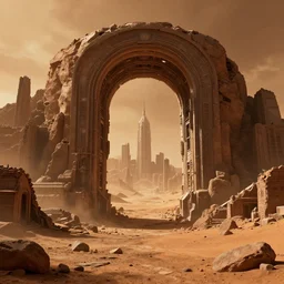 opening a portal in the ruins of a familiar city, on mars, in the 4 0 th millenia, artstation