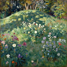 flower garden on hills by henri rousseau masterpiece shadows and highlights mucha beksinski