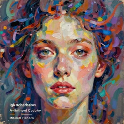 an extreme close-up abstract portrait of a lady enshrouded in an impressionist representation of psychedelics and the meaning of life by Igor Scherbakov, abstract, thick visible brush strokes, close-up portrait by Anthony Cudahy and Rae Klein, minimalist vintage cover illustration by Mitchell Hooks