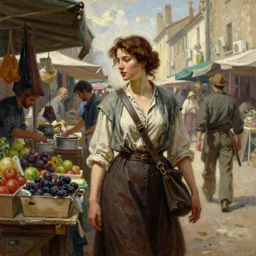 a detailed painting of a woman at a market in the streets in dying light 2, painting by gaston bussiere, craig mullins, j. c. leyendecker