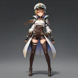 A beautiful female dieselpunk scientist, official Genshin Impact character concept, anime, kawaii, full-body portrait, by Artgerm and Sakimichan, professional character designer, trending on Artstation, highly detailed, cgsociety