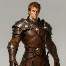 realistic portrait, 30 year old man :: athletic, fantasy mage, medieval leather armour, brown clothes :: high detail, digital art, RPG, concept art, illustration