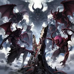 a fracture in the sky, filling the sky with demons, anime style,