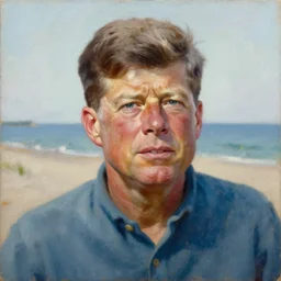 far portrait of john f kennedy, old, wrinkled, and grey on nantucket beach, oil on canvas by william sidney mount - 1 9 8 2, trending on artstation