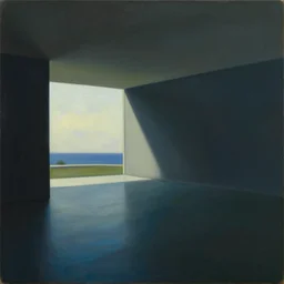 a painting of the interior of teshima art museum by edward hopper dramatic light