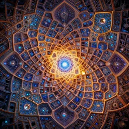psychedelic iranian honeycomb vaulting ( muqarnas ) sparkles, glow, glass, shine glimmer, by scott uminga and chris dyer and wagner kuroiwa, fractals, trending on artstation, digital art, cosmic, constrast, saturation, vibrant, intricate detail, finely detailed, small details, extra detail, insane details, intricate, elite, ornate, elegant, luxury, dramatic lighting, octane render, weta digital, micro details, 3 d sculpture, structure, ray trace