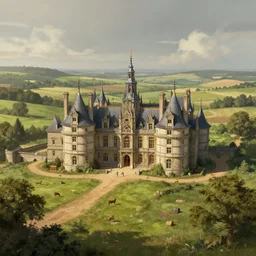 matte painting of a countryside landscape of a noble estate with 1 9 th century manor. fantastical, elaborate, detailed digital art trending in artstation