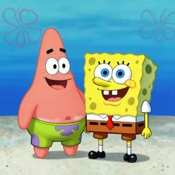 a painting of SpongeBob SquarePants and Patrick star in the style of Mahmoud Farshchian