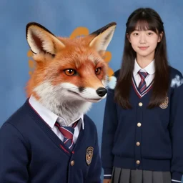 yearbook photo of a fox wearing a school uniform, digital art Note: I find it amazing how these two images could pass as the same character being seen in grade school and high school