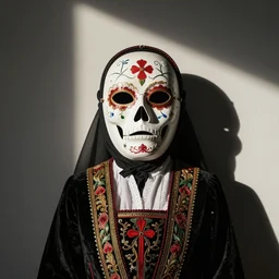 la muerte mask with sardinia's traditional female dress